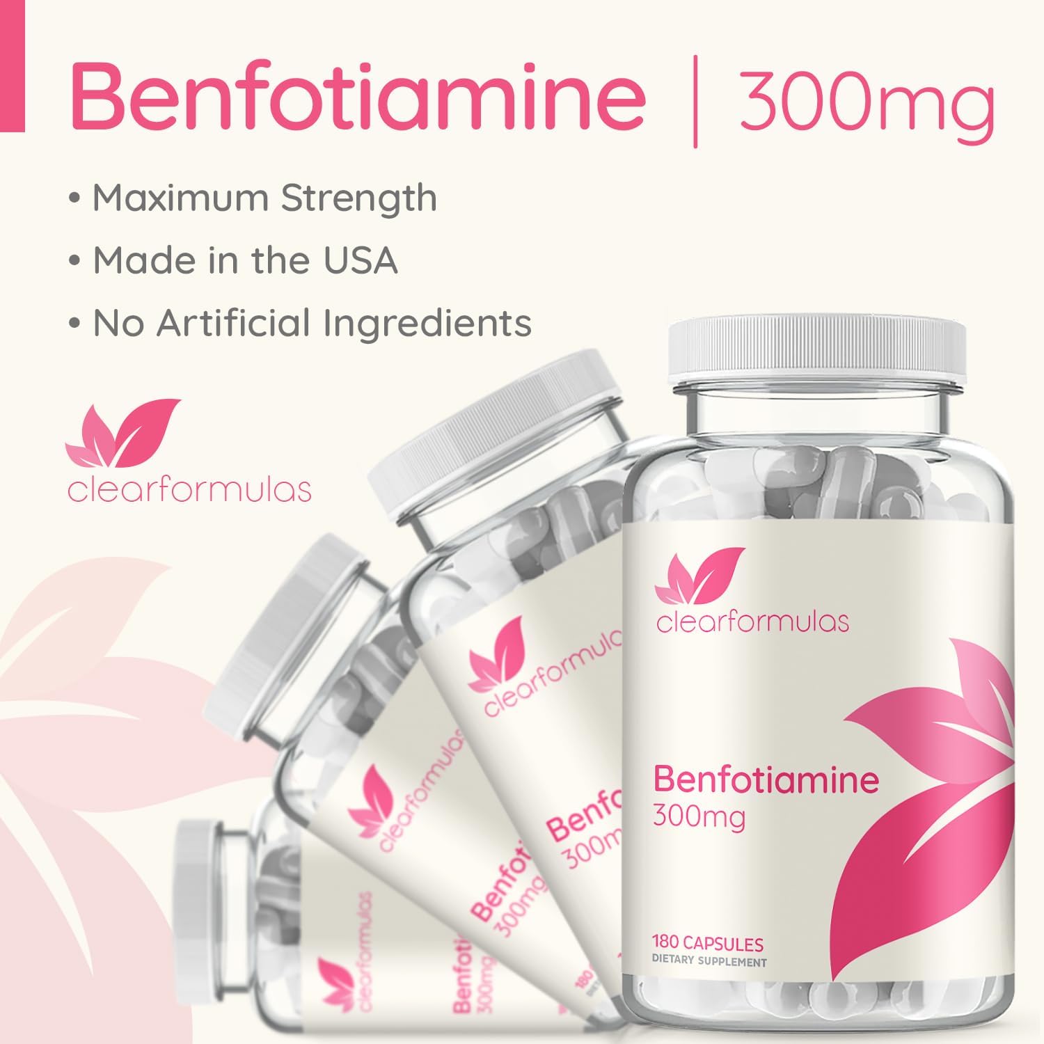 High Absorption Vitamin B1 Benfotiamine 300mg Supplement for Heart and Nerve Support - Vegan Non-GMO Gluten Free - Fat Soluble Thiamine B1 (180 Servings)