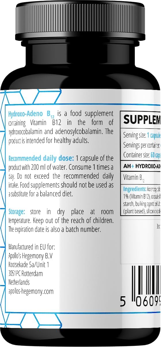 High Absorption Vitamin B12 Capsules - Vegan 2mg Hydroxo-Adeno - 60 Count - 2 Month Supply - Supports Red Blood Cells and Energy