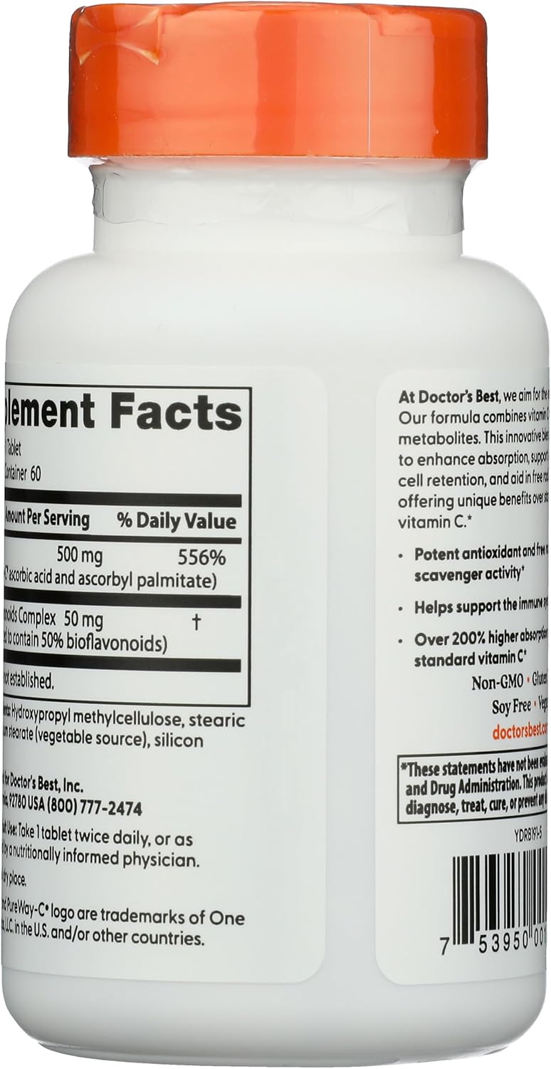 High Absorption Vitamin C Sustained Release Tablets for Immune Support - Non-GMO, Gluten Free, Soy Free, Vegan - 60 Tablets by Doctor's BEST