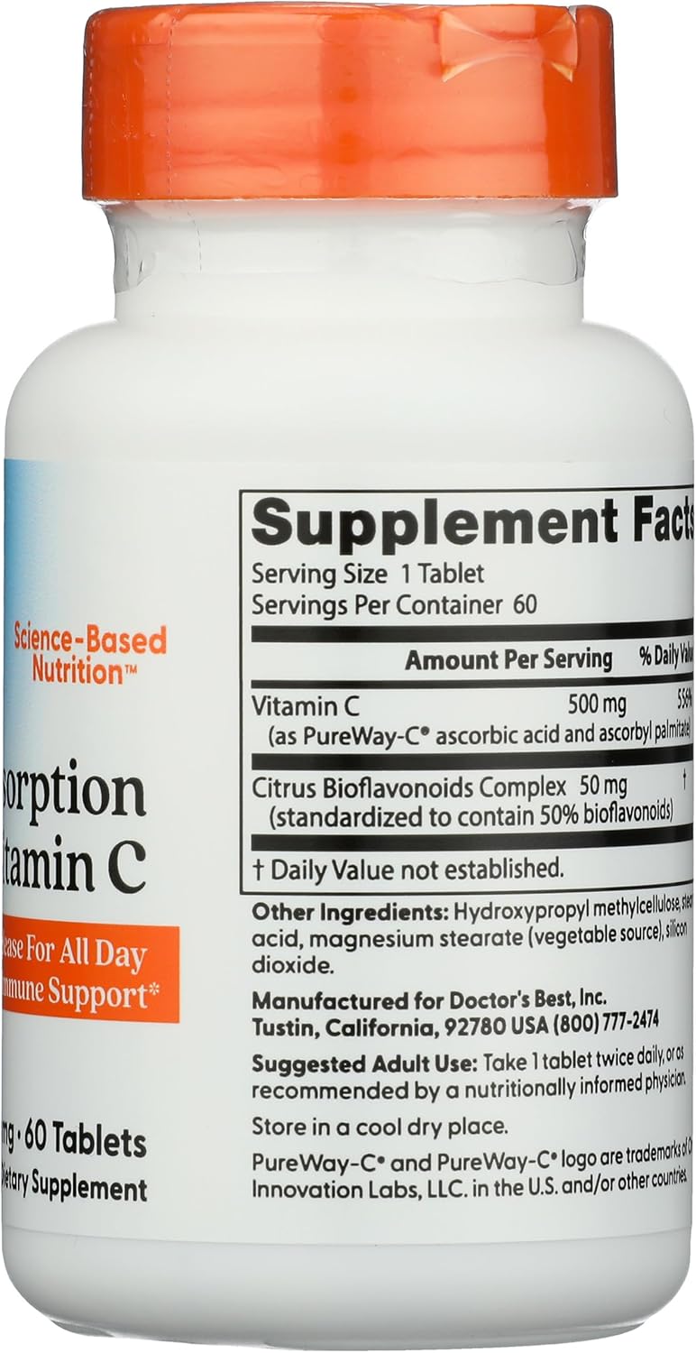 High Absorption Vitamin C Sustained Release Tablets for Immune Support - Non-GMO, Gluten Free, Soy Free, Vegan - 60 Tablets by Doctor's BEST