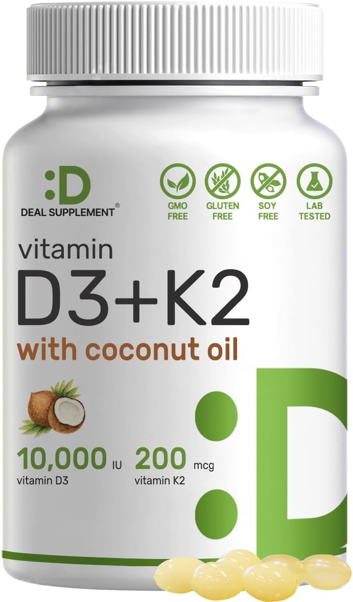 High Absorption Vitamin D3 and K2 Bundle with Magnesium Complex - Sunshine Vitamins with Coconut Oil - Chelated Minerals - 10-in-1 Formula