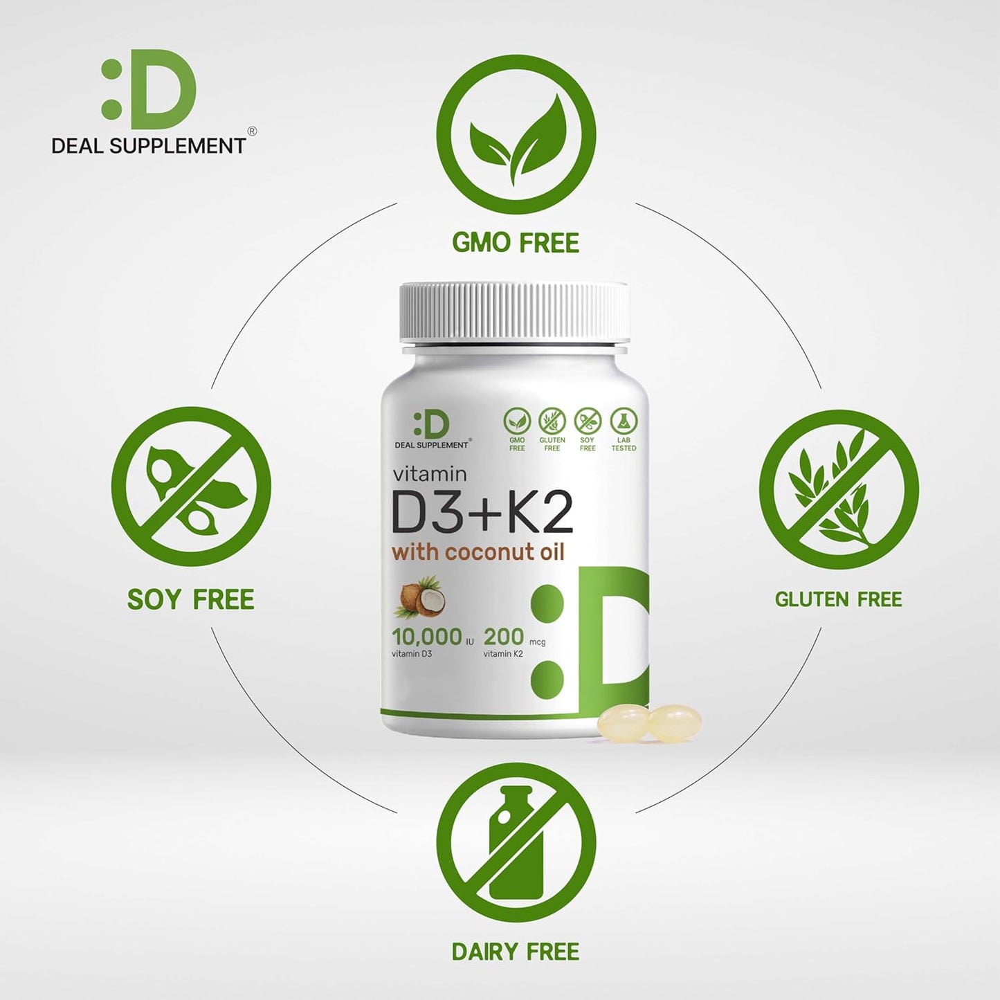 High Absorption Vitamin D3 and K2 Bundle with Magnesium Complex - Sunshine Vitamins with Coconut Oil - Chelated Minerals - 10-in-1 Formula