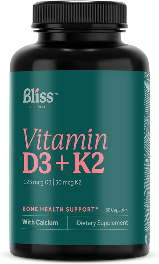 High Absorption Vitamin D3 K2 Complex with Calcium & Phosphorus - 5000 IU D3, MK-7 K2 - 60 Vegan Capsules