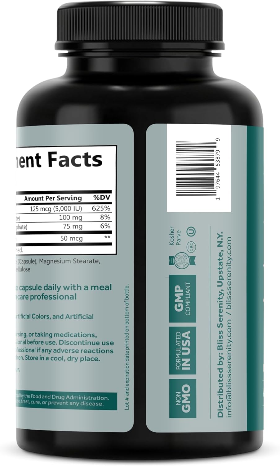 High Absorption Vitamin D3 K2 Complex with Calcium & Phosphorus - 5000 IU D3, MK-7 K2 - 60 Vegan Capsules