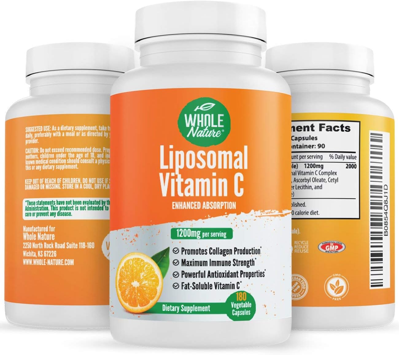 High Absorption Whole Nature Whole Food Multivitamin with Liposomal Vitamin C for Men and Women - Vegan Capsules