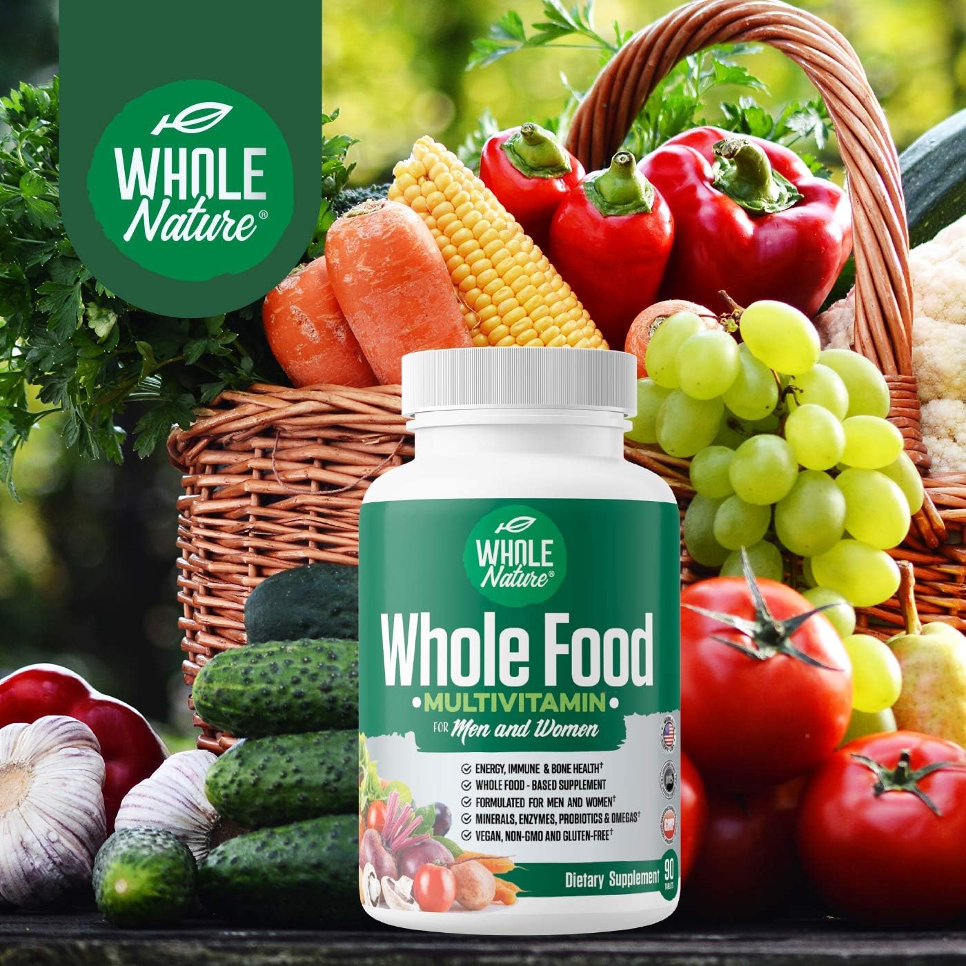 High Absorption Whole Nature Whole Food Multivitamin with Liposomal Vitamin C for Men and Women - Vegan Capsules