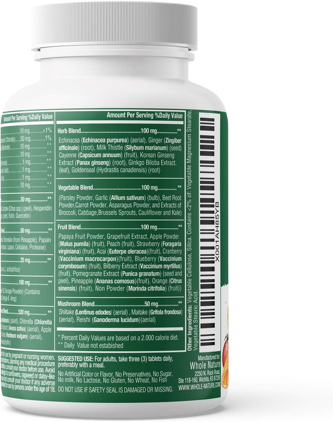 High Absorption Whole Nature Whole Food Multivitamin with Liposomal Vitamin C for Men and Women - Vegan Capsules