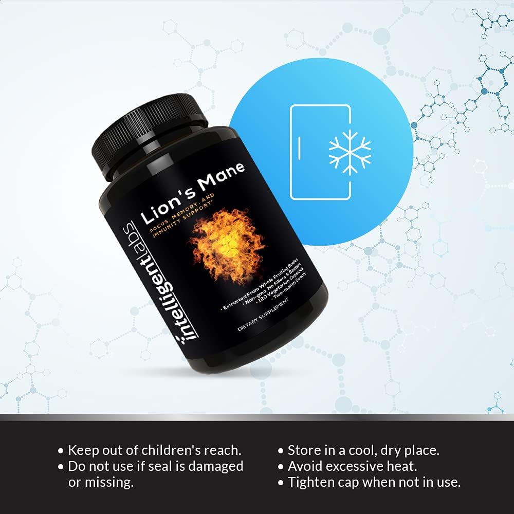 High Beta Glucan Lion's Mane Mushroom Capsules, Fruiting Body Extract, Grain-Free, 60-Day Supply