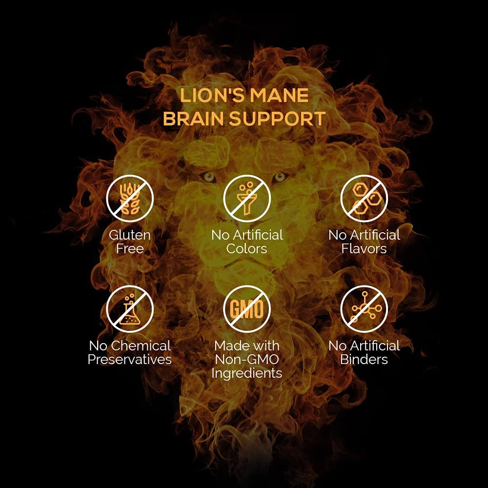 High Beta Glucan Lion's Mane Mushroom Capsules, Fruiting Body Extract, Grain-Free, 60-Day Supply