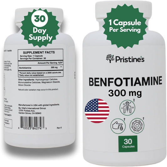High Bioavailability Benfotiamine Supplement for Nerve Support - 300MG - 30 Day Supply - Vegan & Non-GMO - Pristine's
