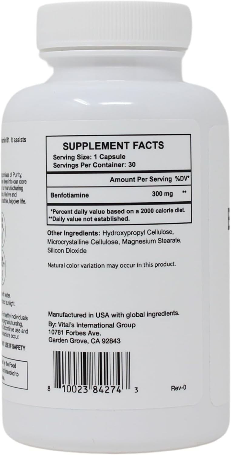 High Bioavailability Benfotiamine Supplement for Nerve Support - 300MG - 30 Day Supply - Vegan & Non-GMO - Pristine's