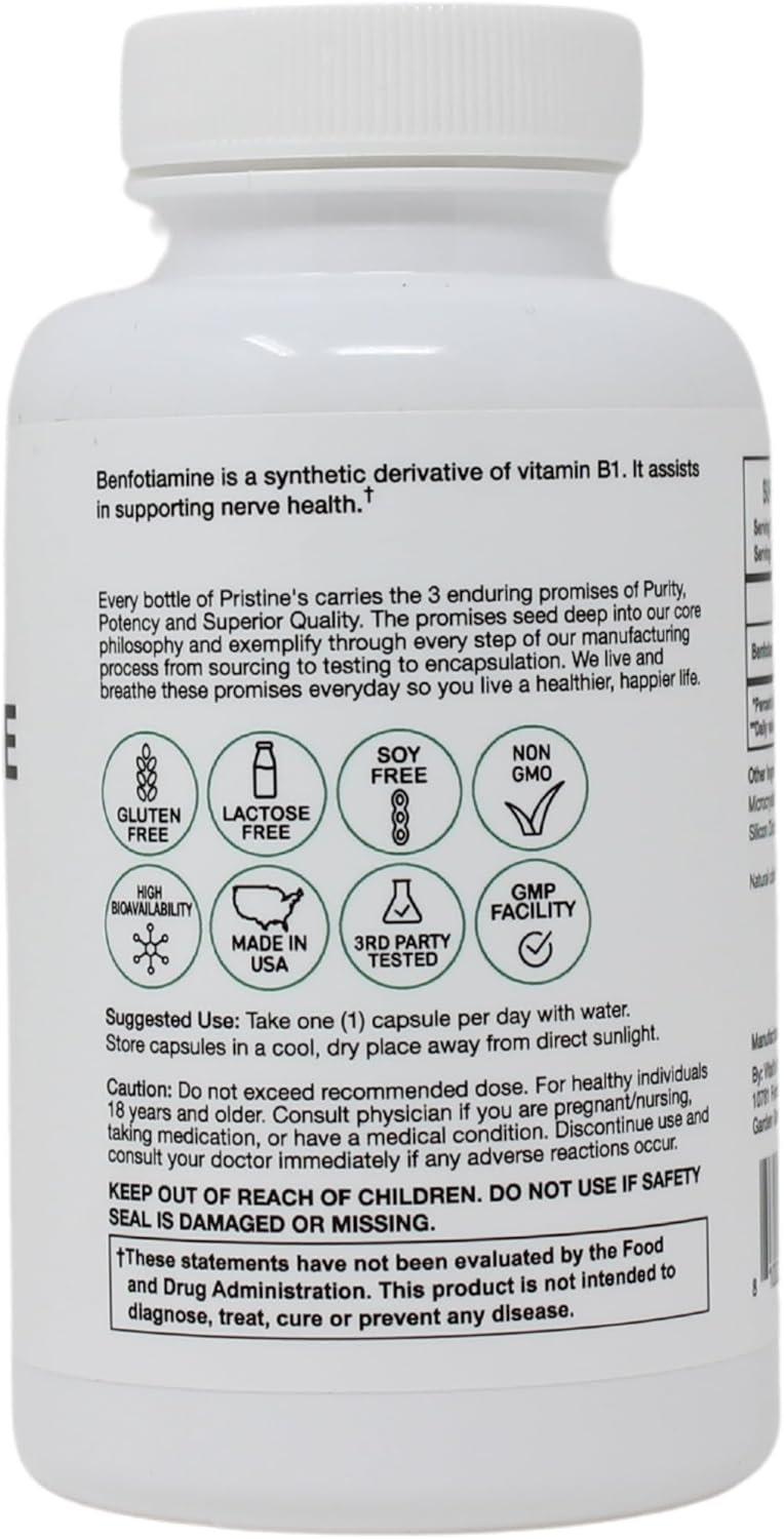 High Bioavailability Benfotiamine Supplement for Nerve Support - 300MG - 30 Day Supply - Vegan & Non-GMO - Pristine's