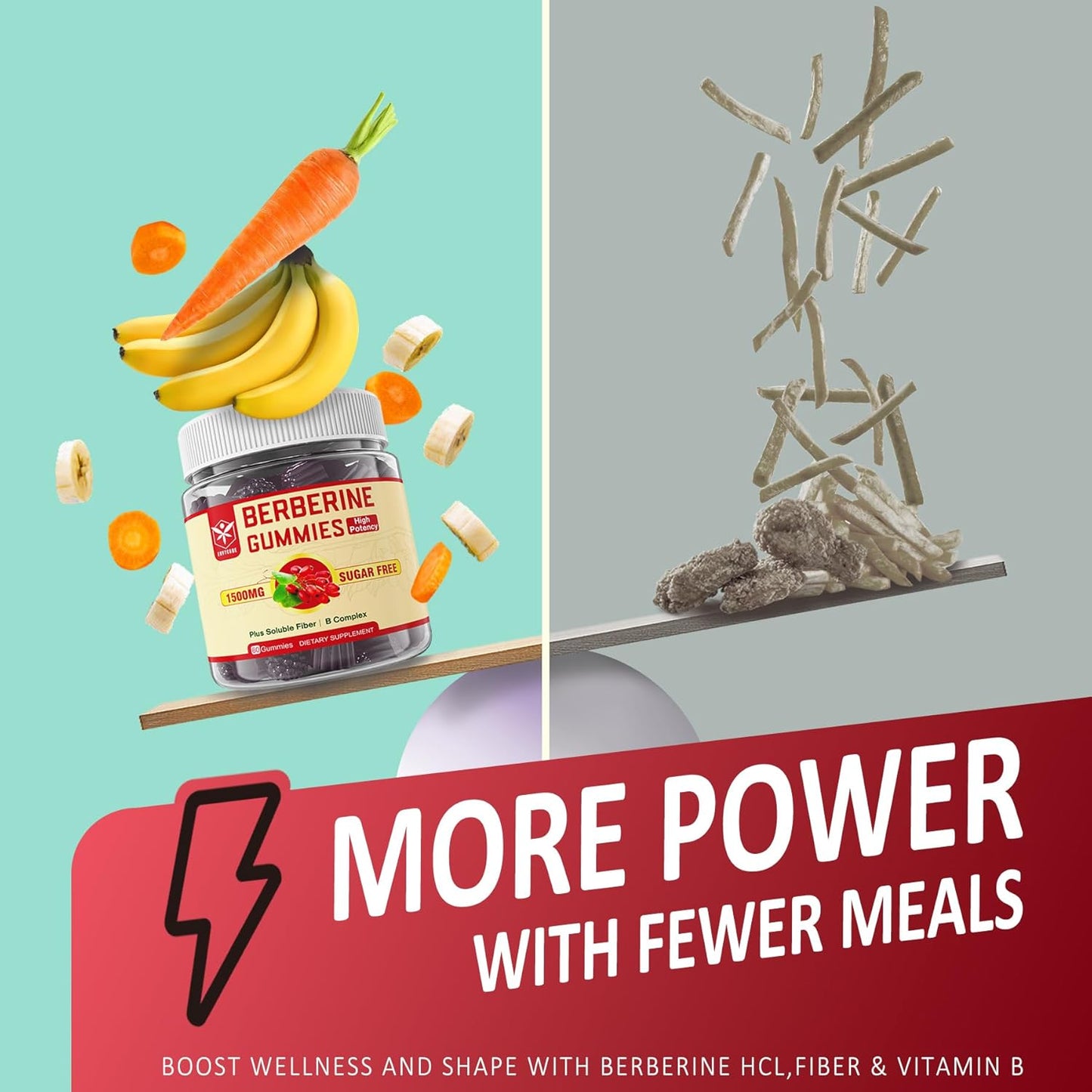 High Bioavailability Berberine Supplement Gummies with Soluble Fiber and B Vitamins for Metabolism Support - 60 Count