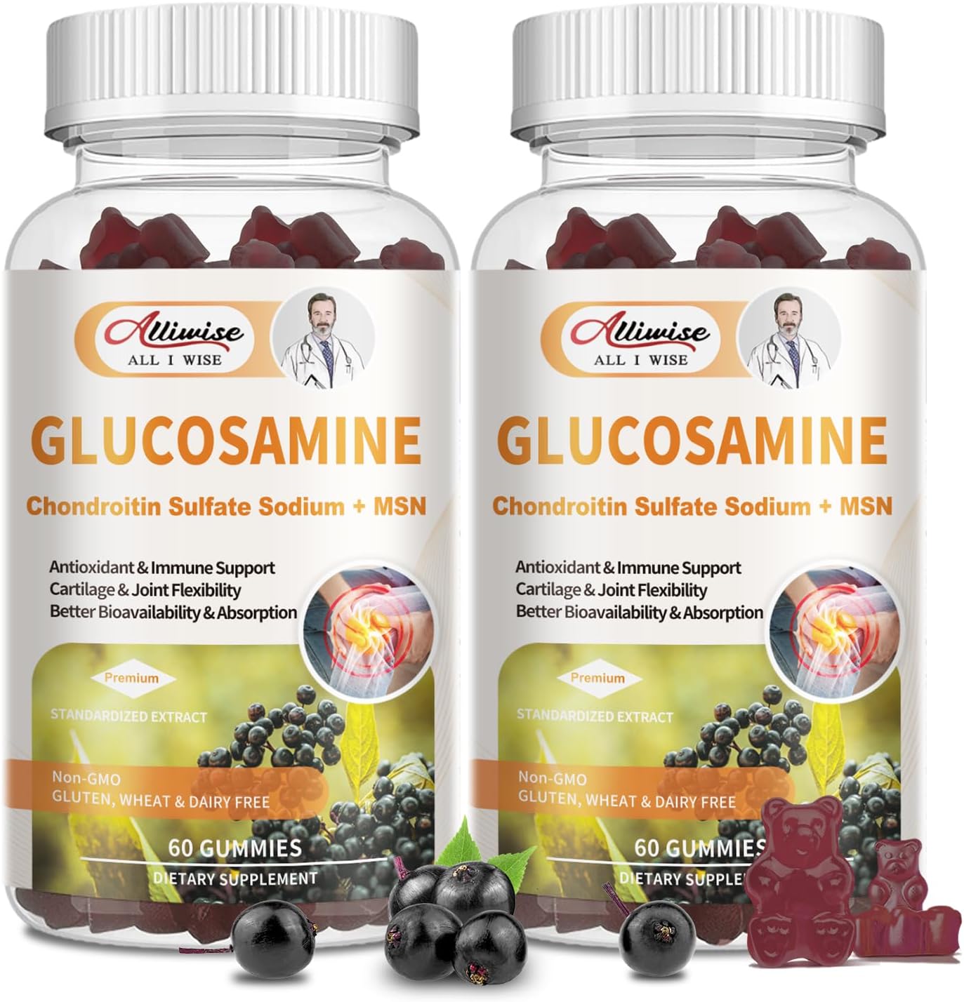 High Bioavailability Glucosamine Chondroitin MSM Gummies with Elderberry for Joint Health & Immune Support - Vegan Gift for Parents