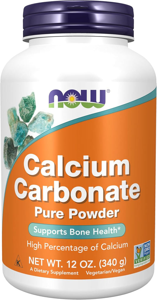 High Calcium Percentage NOW Foods Calcium Carbonate Powder for Bone Health Support - 12oz
