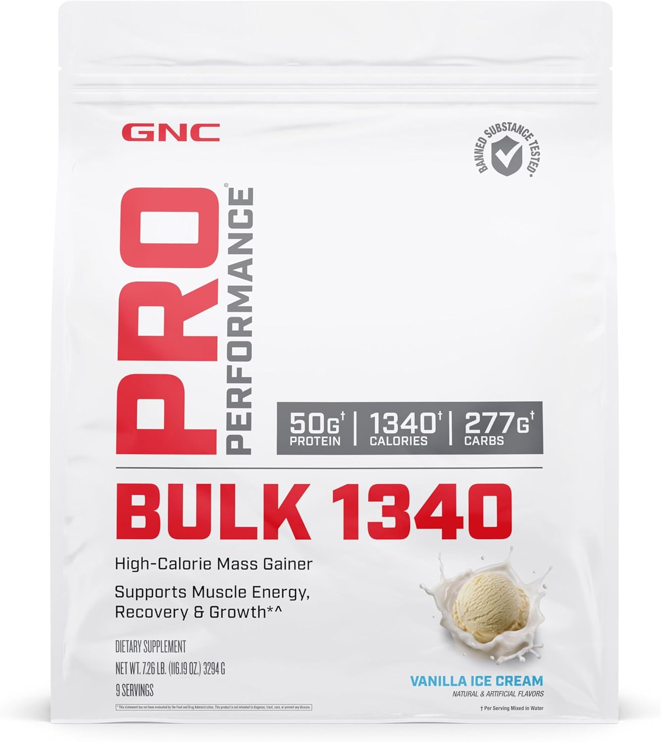 High Calorie Mass Gainer Protein Powder for Muscle Energy and Growth | GNC Pro Performance Bulk 1340 | 50g Protein, 1340 Calories | Gluten Free, Banned Substance Tested