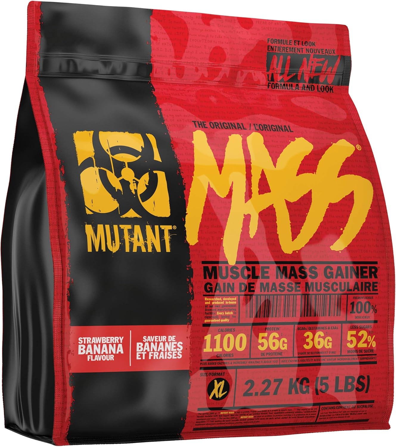 High-Calorie MUTANT MASS Protein Powder Blend (2.27 Kg) - Whey Isolate, Concentrate, Casein - Strawberry Banana Flavor for Workout Shakes