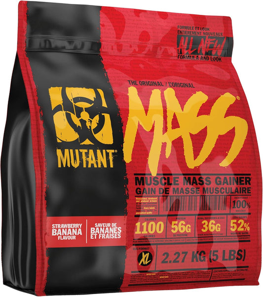 High-Calorie MUTANT MASS Protein Powder Blend (2.27 Kg) - Whey Isolate, Concentrate, Casein - Strawberry Banana Flavor for Workout Shakes