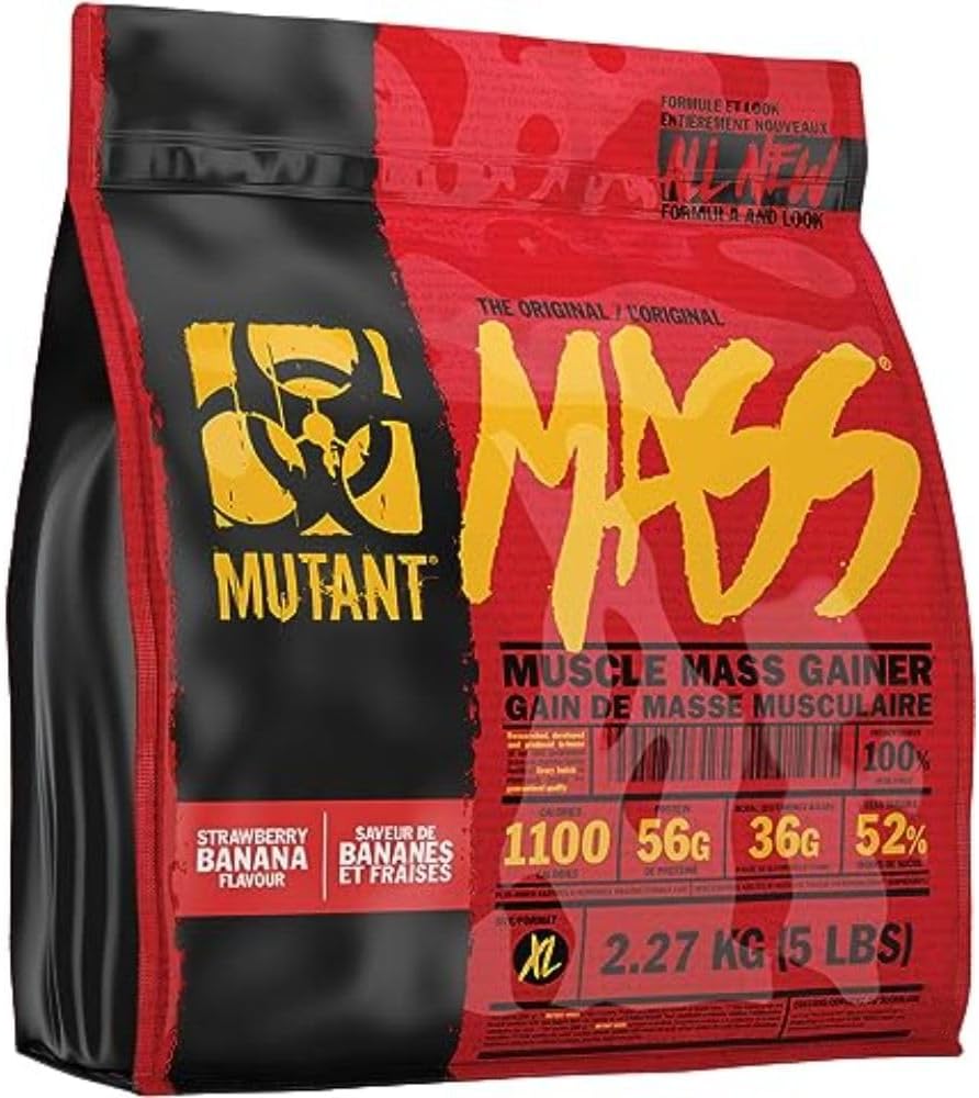 High-Calorie MUTANT MASS Protein Powder Blend (2.27 Kg) - Whey Isolate, Concentrate, Casein - Strawberry Banana Flavor for Workout Shakes