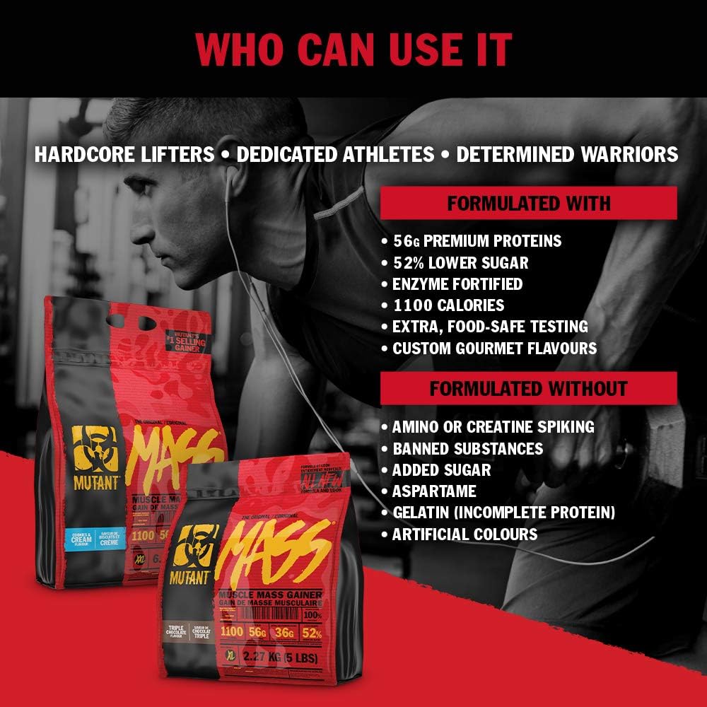 High-Calorie MUTANT MASS Protein Powder Blend (2.27 Kg) - Whey Isolate, Concentrate, Casein - Strawberry Banana Flavor for Workout Shakes