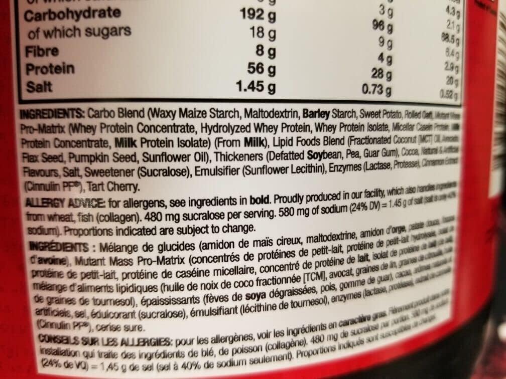 High-Calorie MUTANT MASS Protein Powder Blend (2.27 Kg) - Whey Isolate, Concentrate, Casein - Strawberry Banana Flavor for Workout Shakes