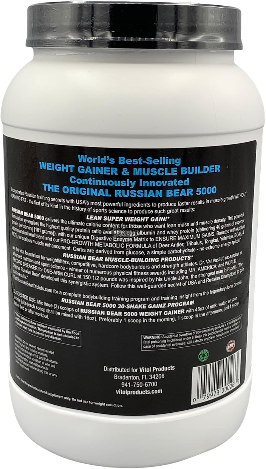 High-Calorie VITOL Russian Bear 5000 Chocolate Powder 4 lb for Muscle Building