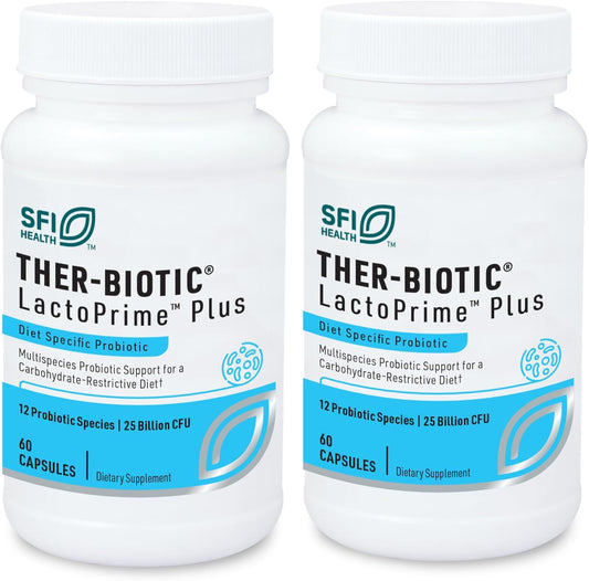 High CFU Probiotic for Carb-Sensitive Men & Women - 25 Billion Blend of 7 Lactobacillus and 5 Bifidobacterium, FODMAP Compliant, Dairy-Free - 60 Capsules x 2 Pack