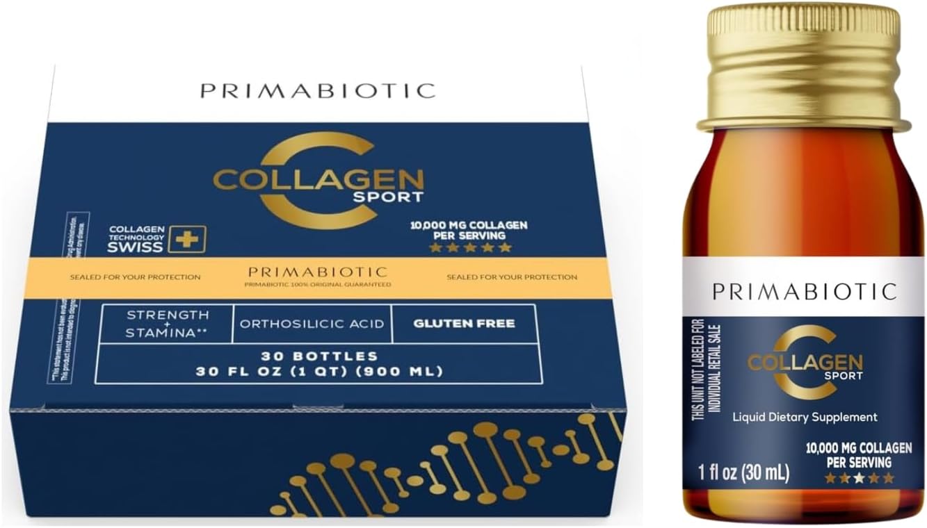 High Collagen Content Liquid Collagen Sport Drink - 10,000 Mg Per Serving with Vitamins and Orthosilicic Acid - 30 Bottles x 30 ML for Bone Health, Hair, and Nails