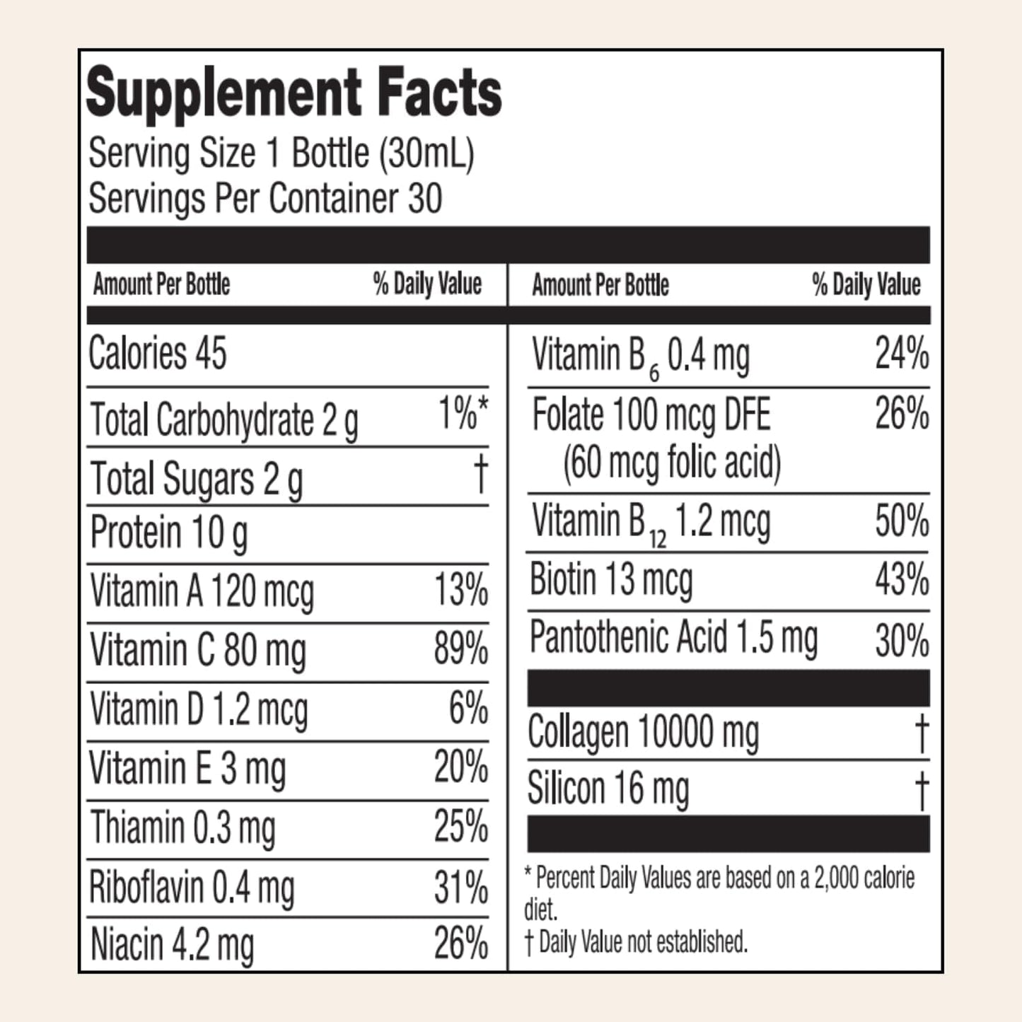 High Collagen Content Liquid Collagen Sport Drink - 10,000 Mg Per Serving with Vitamins and Orthosilicic Acid - 30 Bottles x 30 ML for Bone Health, Hair, and Nails