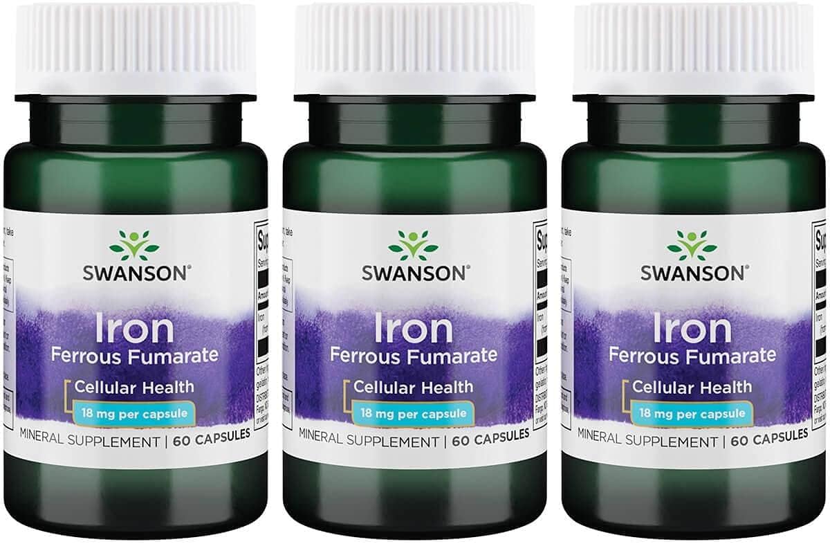 High-Concentration Iron Supplement for Energy Support, Oxygen Delivery, and Metabolism - 60 Capsules, 18mg - Pack of 3