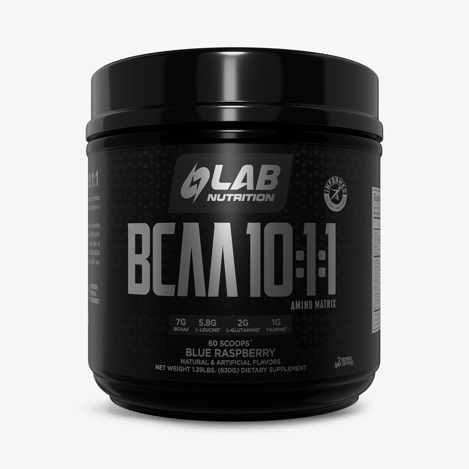 High Concentration Leucine Amino Acid Matrix - LAB Nutrition BCAA 10:1:1, 1.39 Lbs, 60 Servings Blue Raspberry Flavor