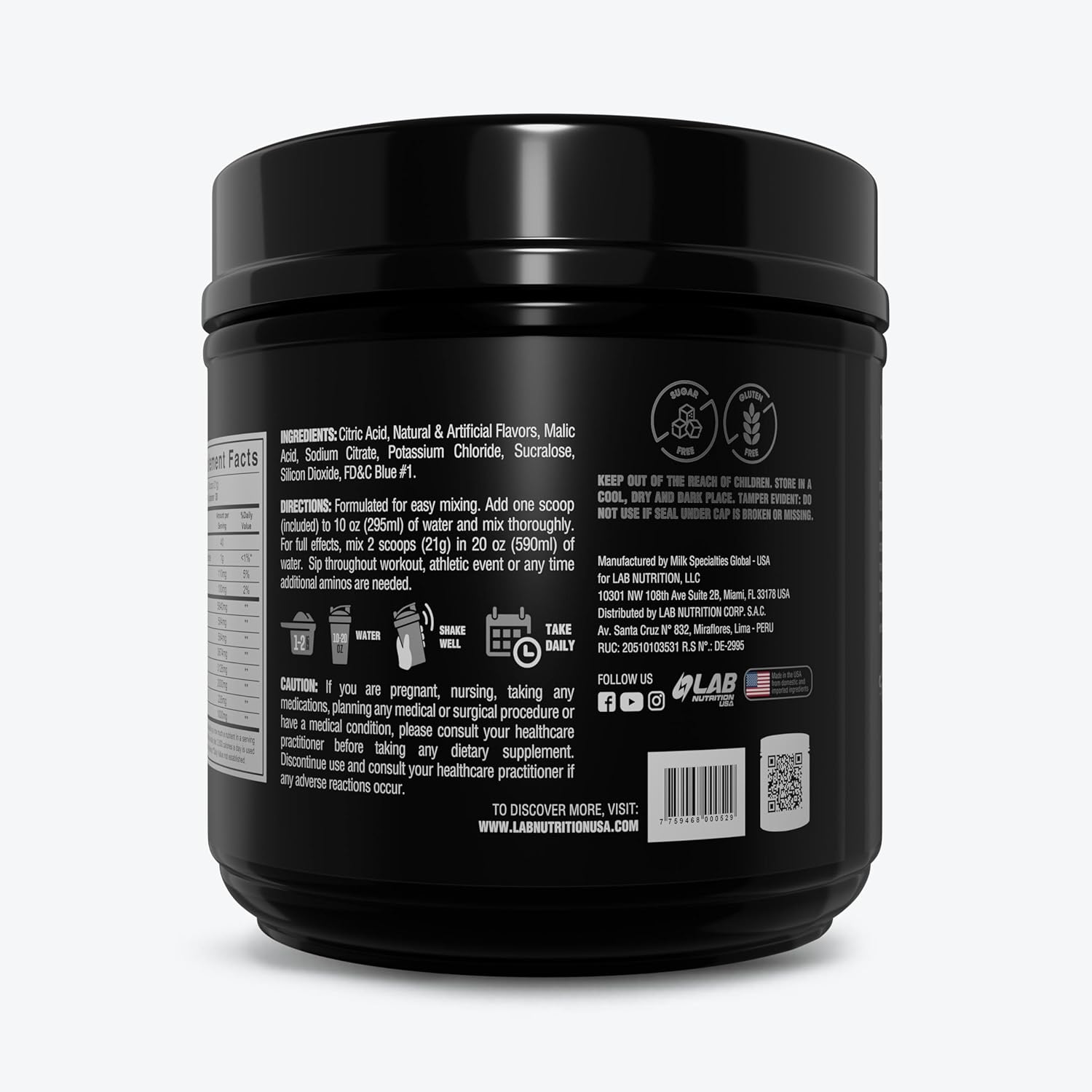 High Concentration Leucine Amino Acid Matrix - LAB Nutrition BCAA 10:1:1, 1.39 Lbs, 60 Servings Blue Raspberry Flavor