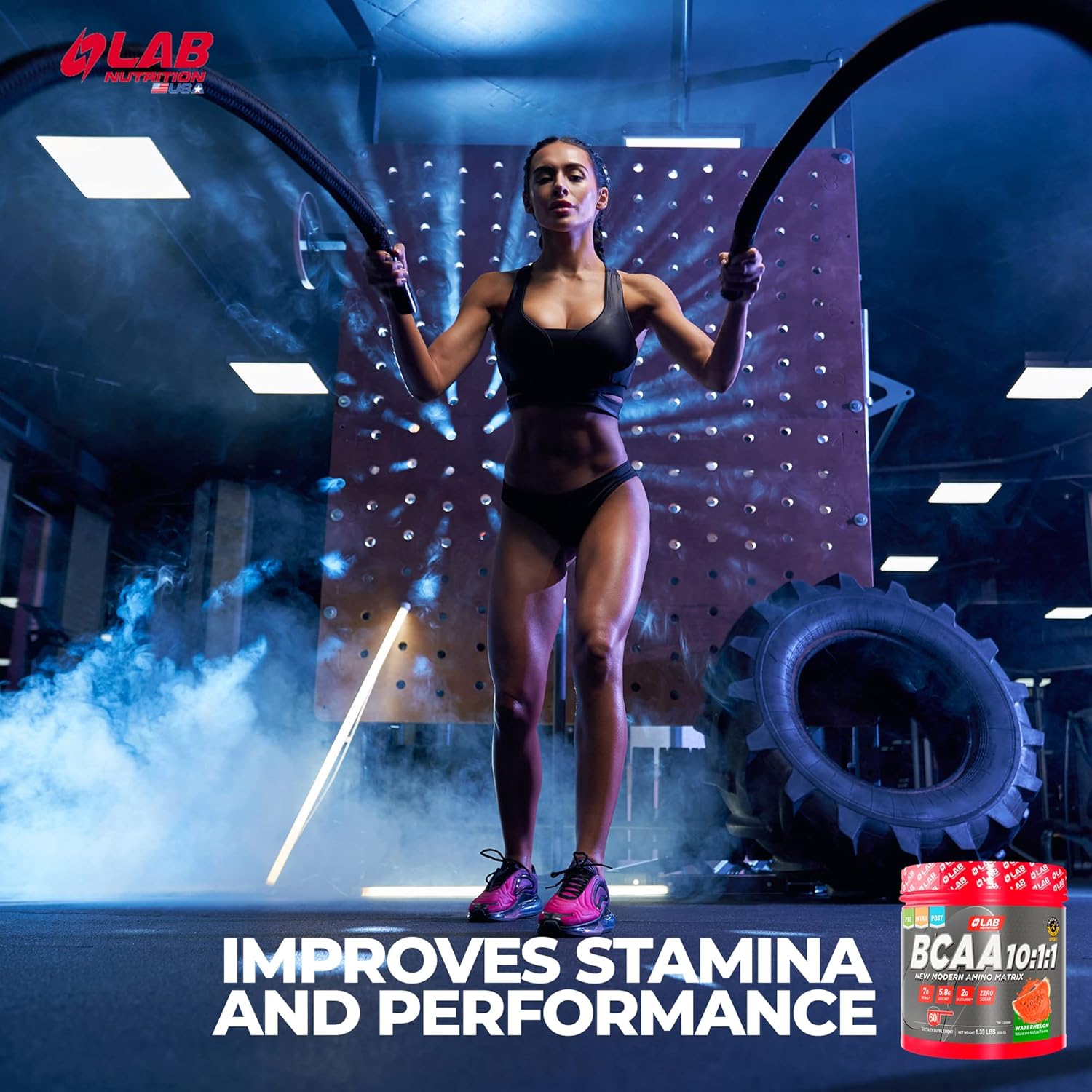 High Concentration Leucine Amino Acid Matrix - LAB Nutrition BCAA 10:1:1, 1.39 Lbs, 60 Servings Blue Raspberry Flavor