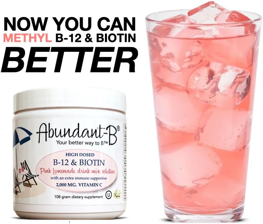 High-Dose Methyl B-12 and Biotin Pink Lemonade Energy Drink Mix - Delicious Flavor with Added Benefits in Every Sip