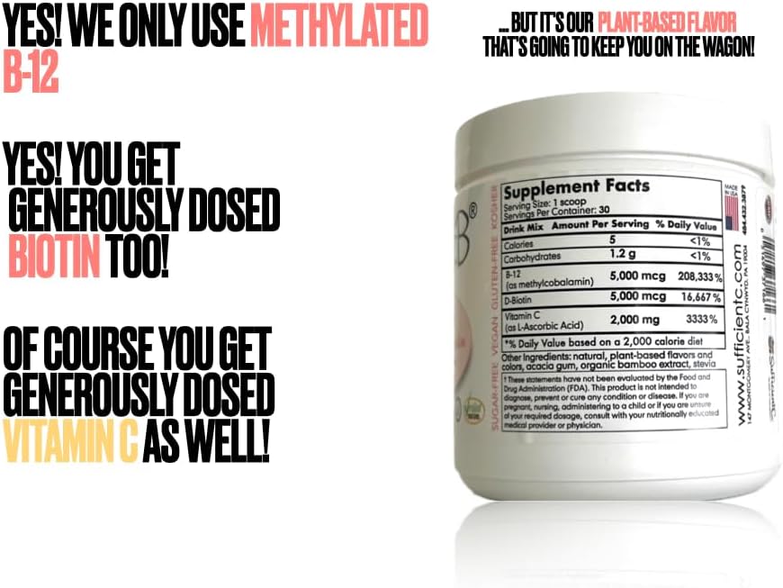 High-Dose Methyl B-12 and Biotin Pink Lemonade Energy Drink Mix - Delicious Flavor with Added Benefits in Every Sip