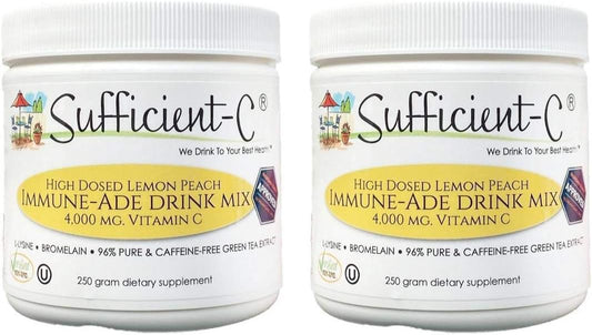 High Dose Non-GMO Vitamin C Lemon Peach Drink Mix 500g - Immune Support & Hydration Boost - 2 Pack