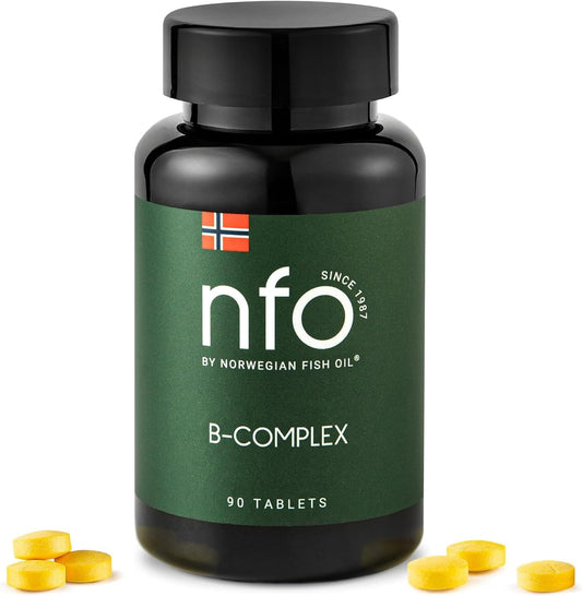 High-Dose Norwegian Vitamin B Complex Tablets for Men and Women - B1, B2, B3, B5, B6, B9, B12 - 90 Tablets - Natural Multivitamin Formula from Norway