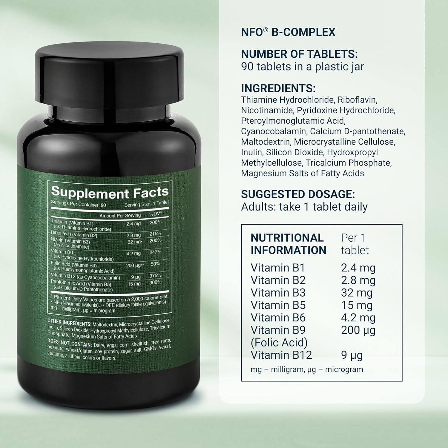 High-Dose Norwegian Vitamin B Complex Tablets for Men and Women - B1, B2, B3, B5, B6, B9, B12 - 90 Tablets - Natural Multivitamin Formula from Norway