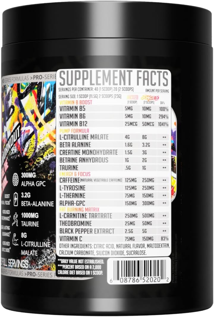 High Energy Pre-Workout Powder for Men & Women - GMU SPORT Jacked Juice with Citrulline Malate, Creatine, Beta Alanine, B-Vitamin Boost - 40 Servings