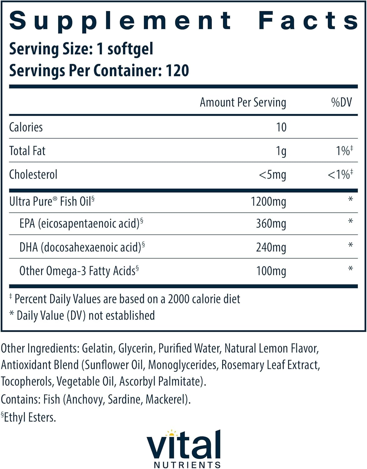 High EPA & DHA Omega-3 Fish Oil Softgels for Heart, Brain, and Joint Health - Lemon Flavor - 120 Count - Gluten, Dairy, and Soy Free