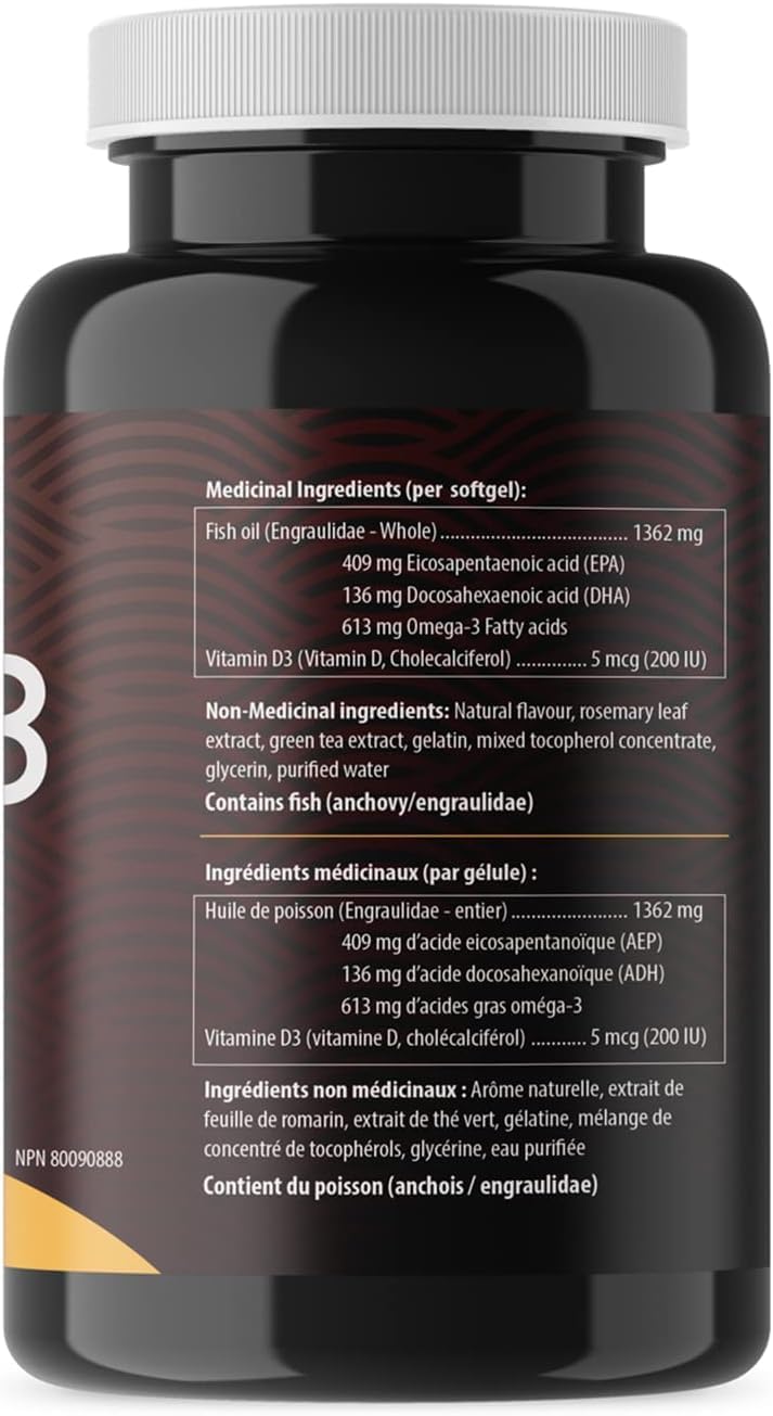 High EPA Fish Oil Supplements - Triple Strength Omega-3 with DHA, Burpless Wild Caught Fish Oil Softgels, 120 Count