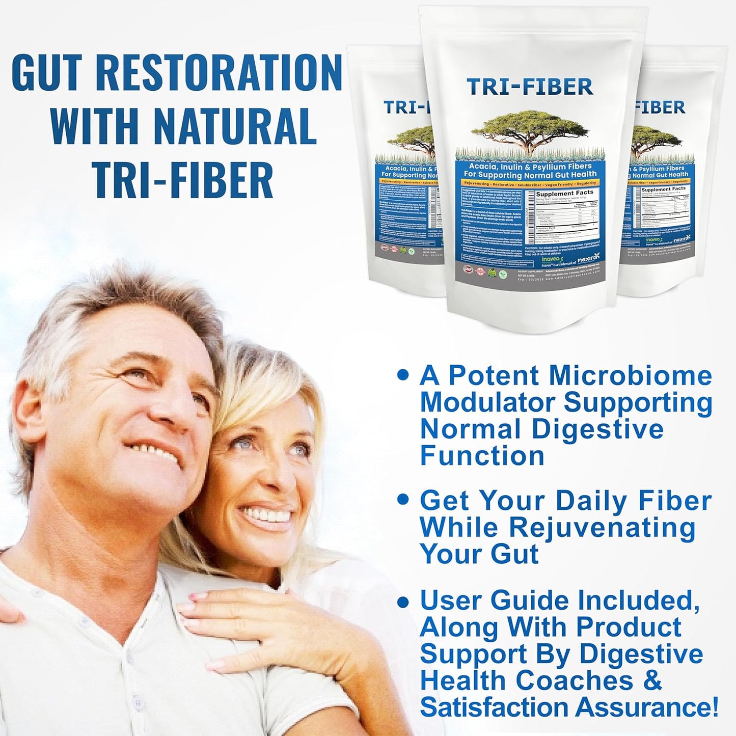 High Fiber Kidney Restore Tri-Fiber Powder for Digestive Support - Unflavored Soluble Fiber Supplement 2x1lbs