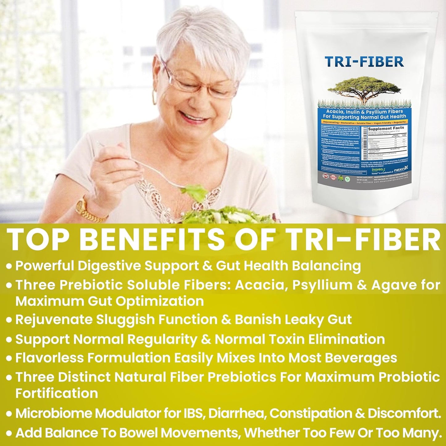 High Fiber Kidney Restore Tri-Fiber Powder for Digestive Support - Unflavored Soluble Fiber Supplement 2x1lbs