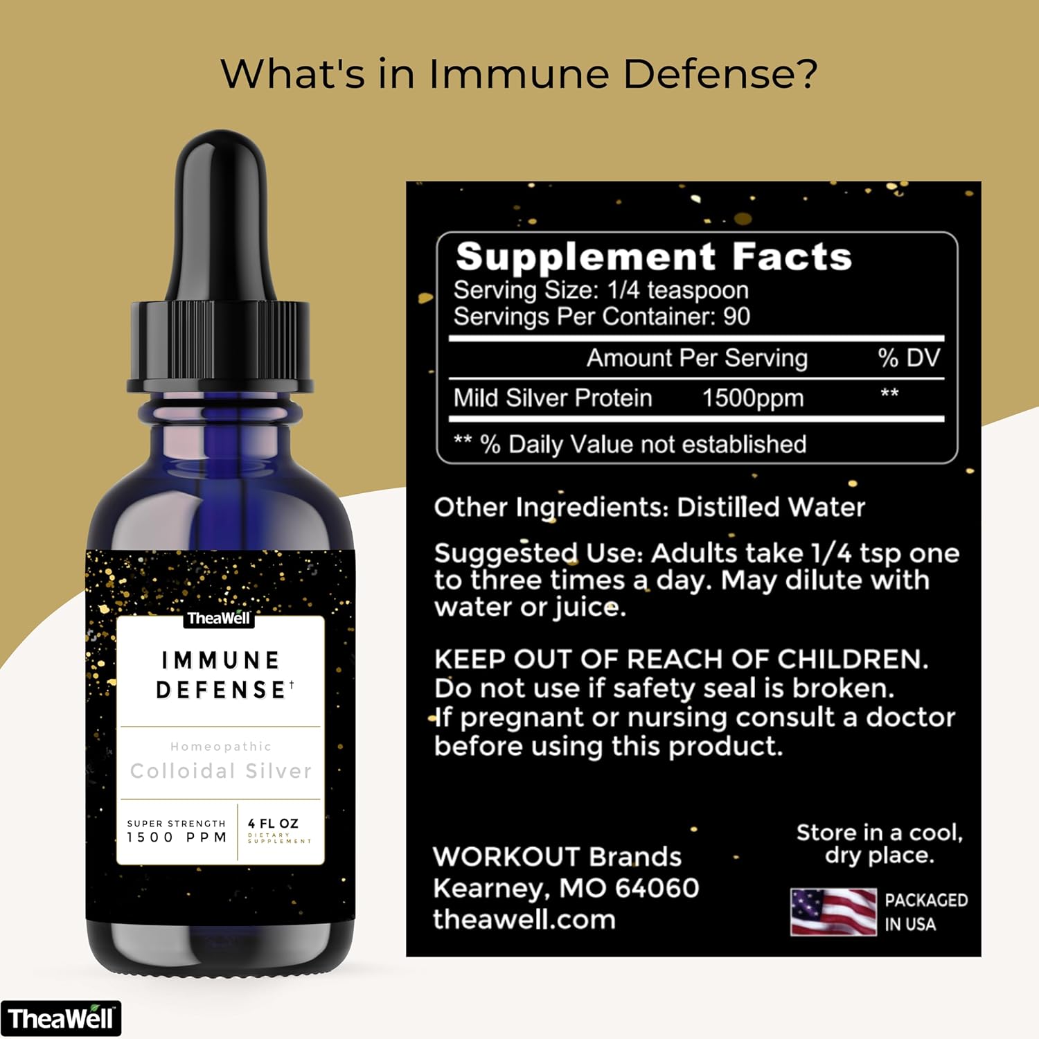 High-Grade Mild Silver Protein 1500 PPM Colloidal Silver for Immune Defense - TheaWell (4 Fl Oz)