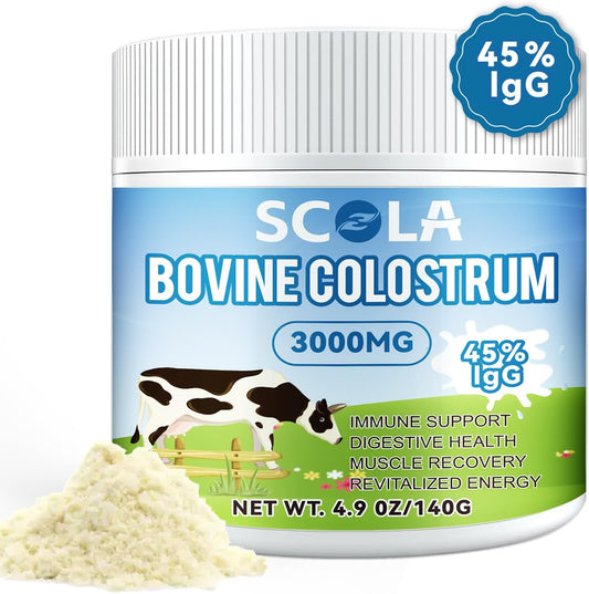 High IgG Bovine Colostrum Powder Supplement - Gut Health, Immune Support, Beauty Boost - Grass-Fed, Non-GMO - 3000mg/Serving, 4.9 oz - 46 Servings