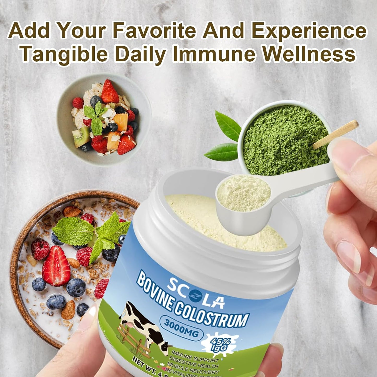 High IgG Bovine Colostrum Powder Supplement - Gut Health, Immune Support, Beauty Boost - Grass-Fed, Non-GMO - 3000mg/Serving, 4.9 oz - 46 Servings