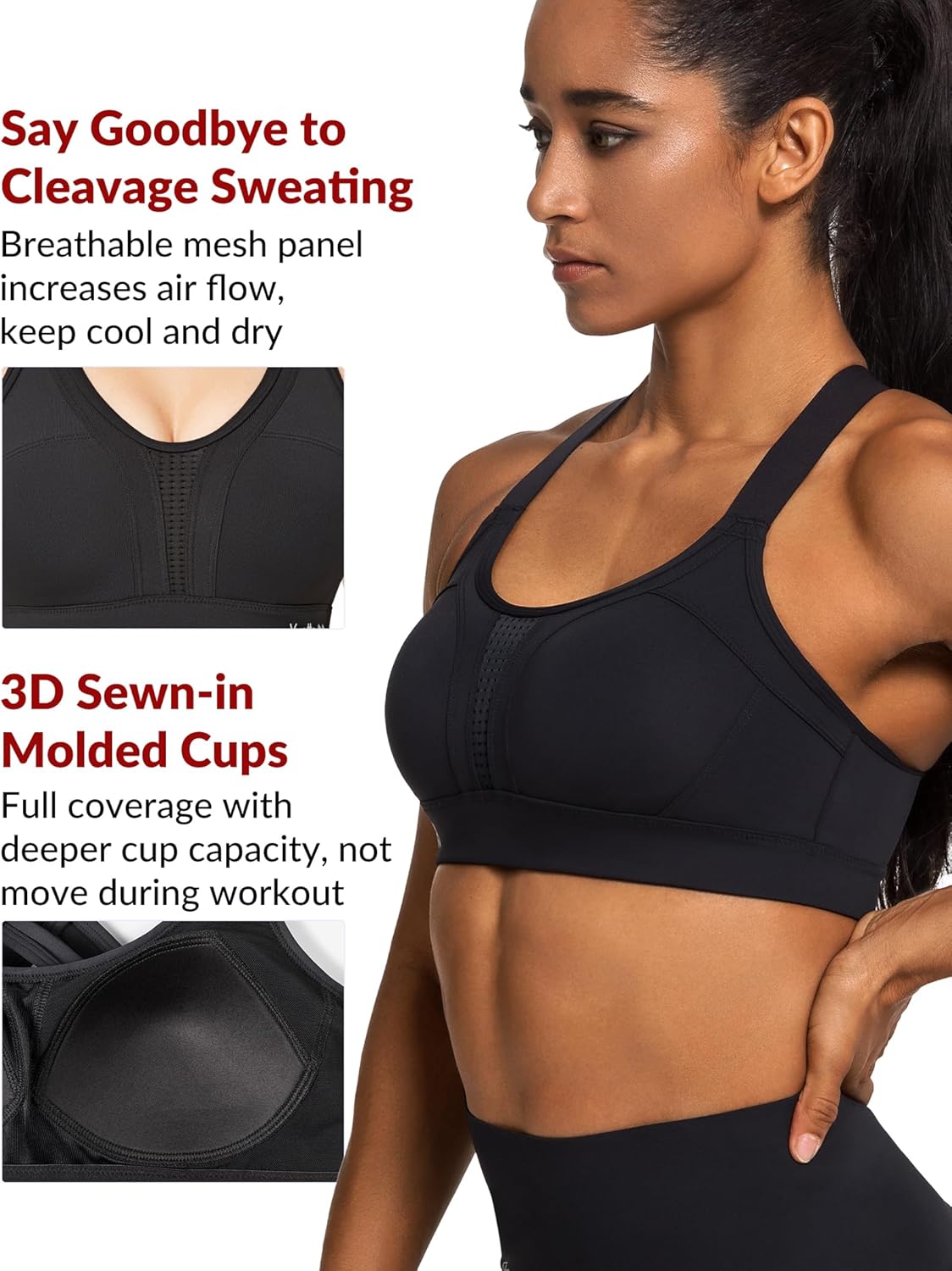 High Impact Adjustable Criss Cross Back Sports Bra with Full Support for Large Bust - Say Goodbye to Bounce with Yvette