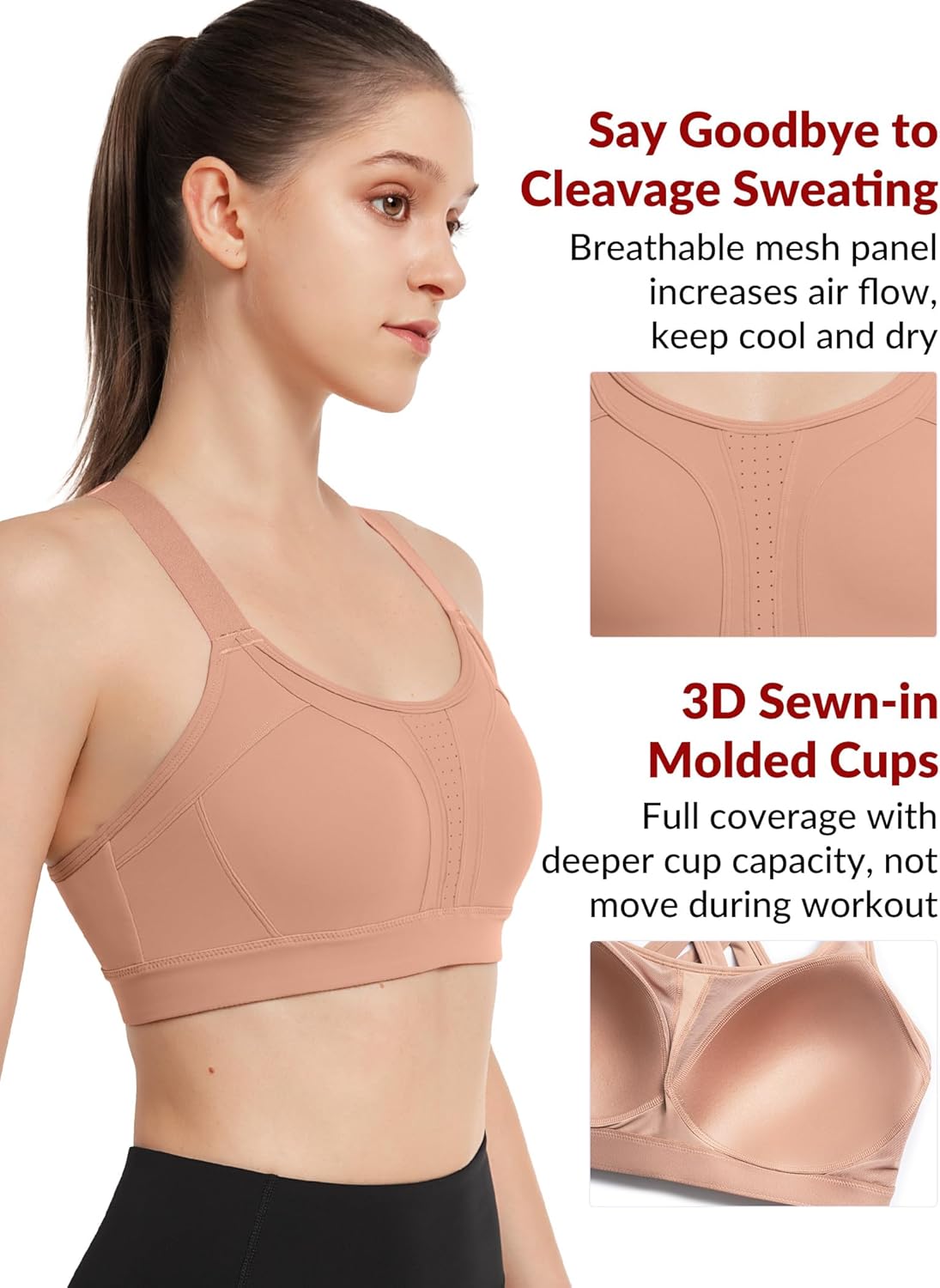 High Impact Adjustable Criss Cross Back Sports Bra - Full Support for Large Bust, No Bounce Technology by Yvette