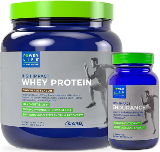 High Impact Grass Fed Whey Protein by POWERLIFE Tony Horton with 3000 MG of HMB, Non-GMO & Sugar-Free Chocolate Formula for High Impact Endurance