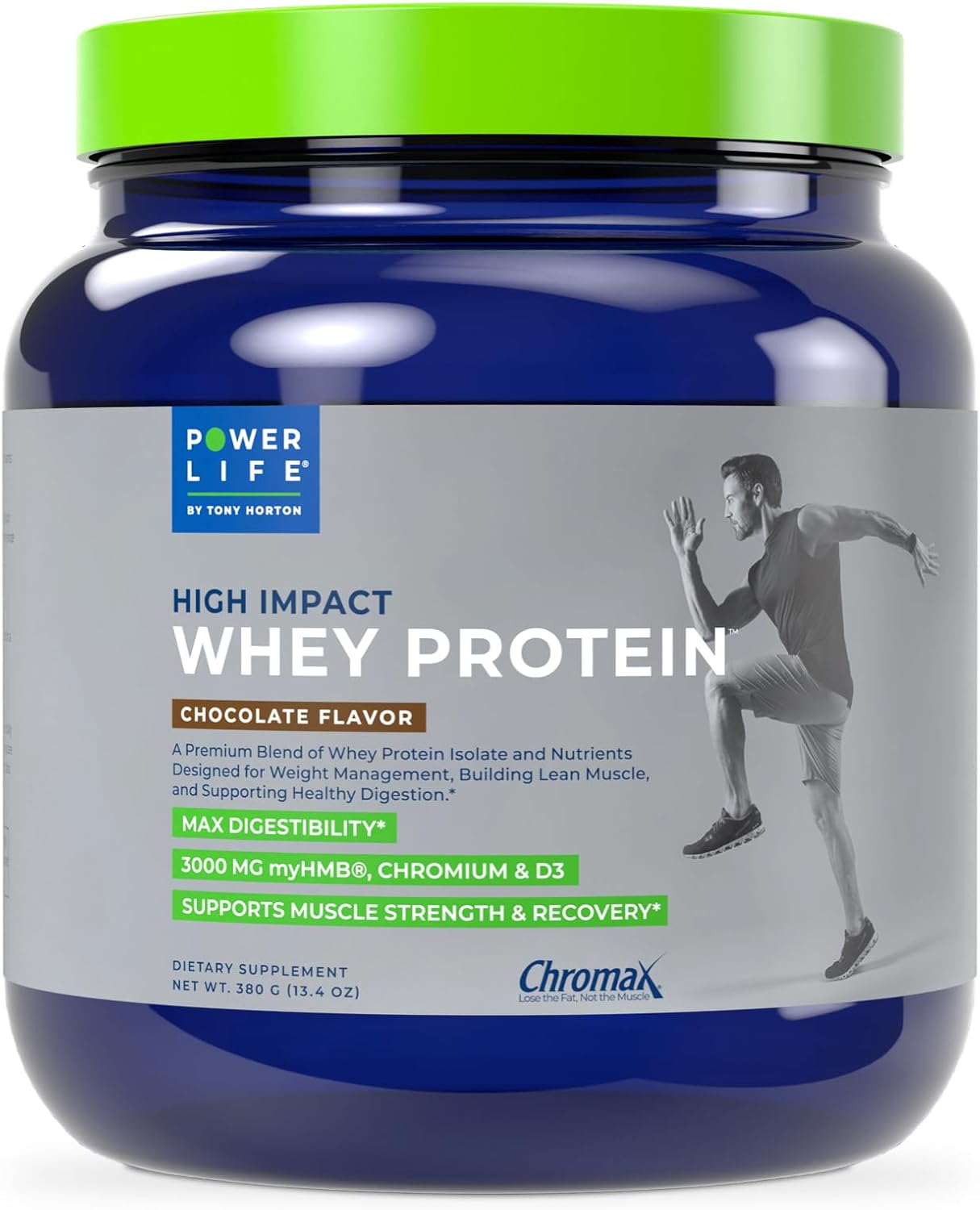 High Impact Grass Fed Whey Protein by POWERLIFE Tony Horton with 3000 MG of HMB, Non-GMO & Sugar-Free Chocolate Formula for High Impact Endurance